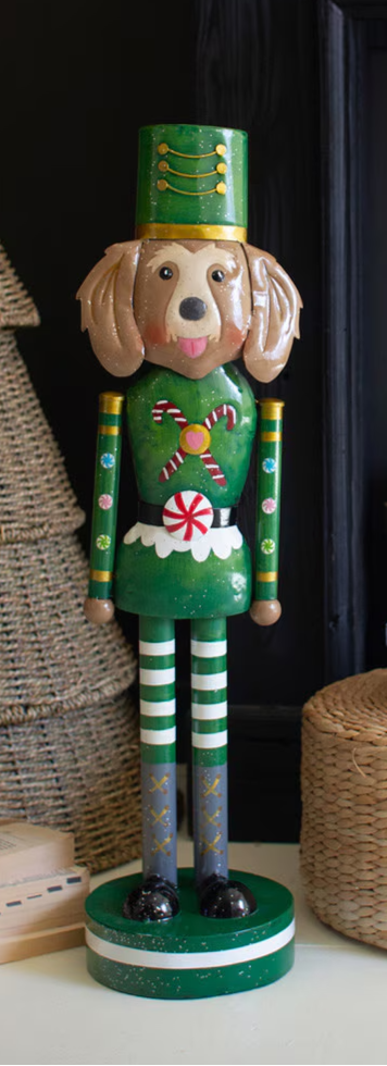 Green Painted Christmas Dog Nutcrackers