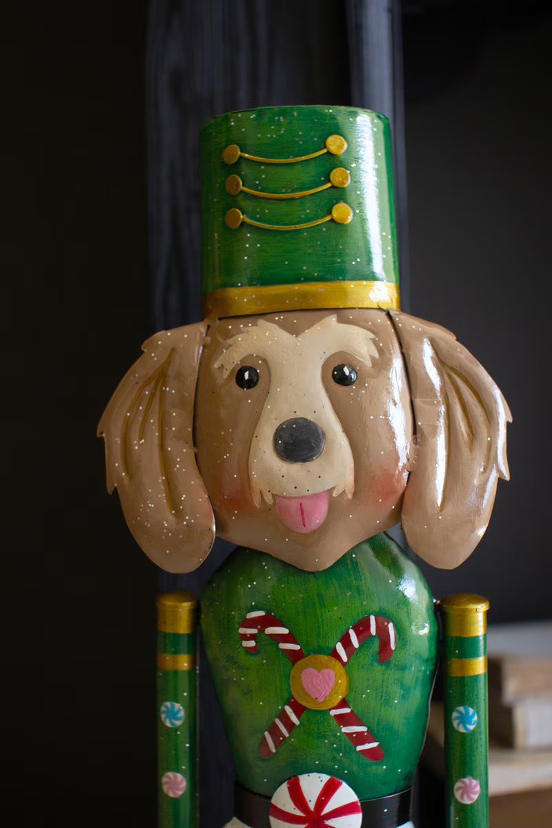 Green Painted Christmas Dog Nutcrackers