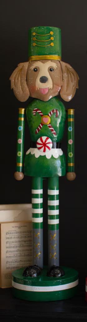 Green Painted Christmas Dog Nutcrackers