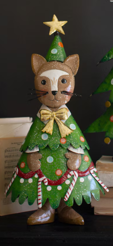 PAINTED BROWN CAT CHRISTMAS TREE - MEDIUM