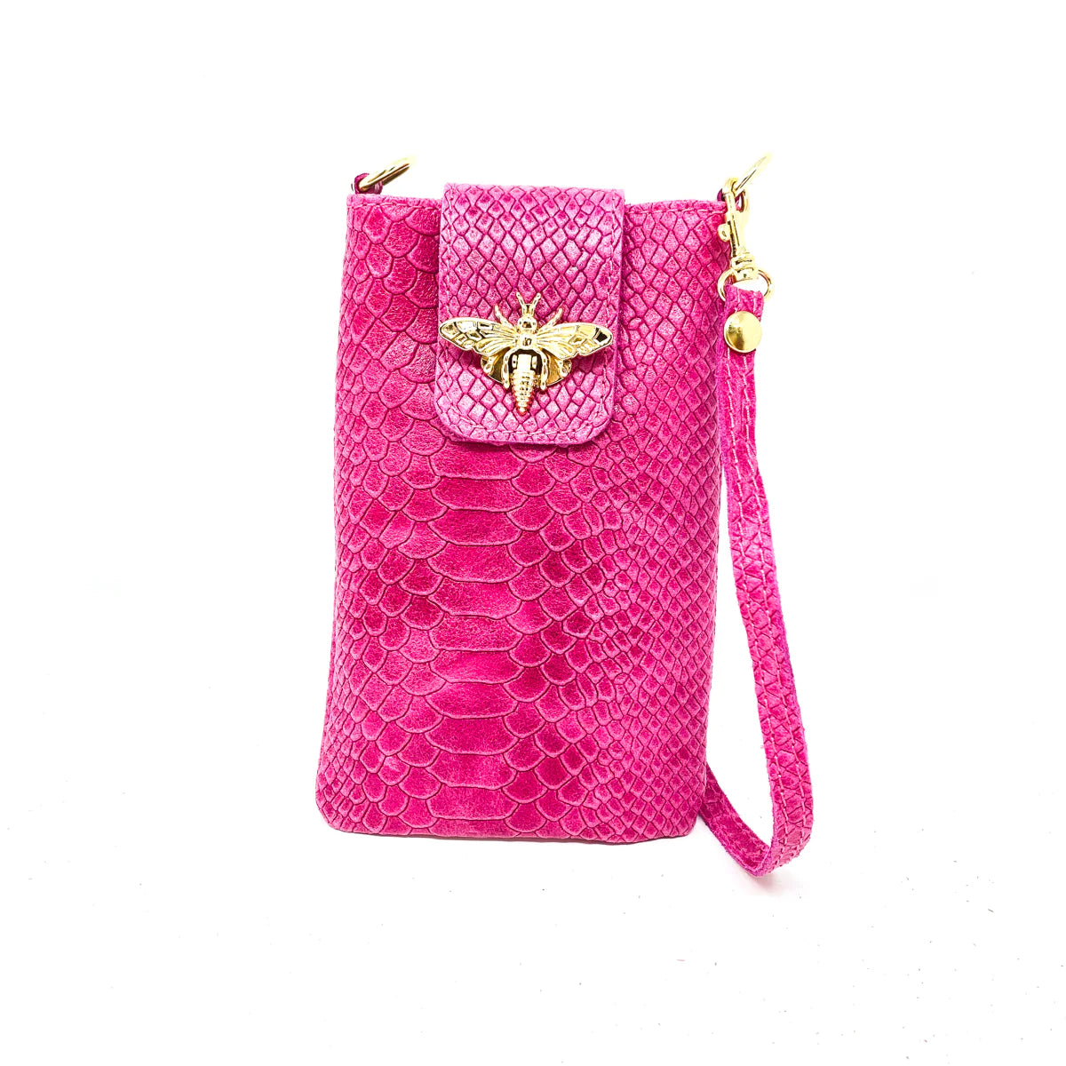 Cellphone Croc Leather Purse- Pink