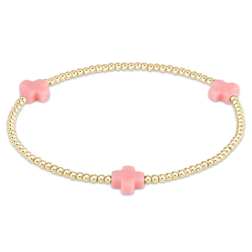 Pink Signature Cross Gold Pattern 2mm Bead Bracelet
