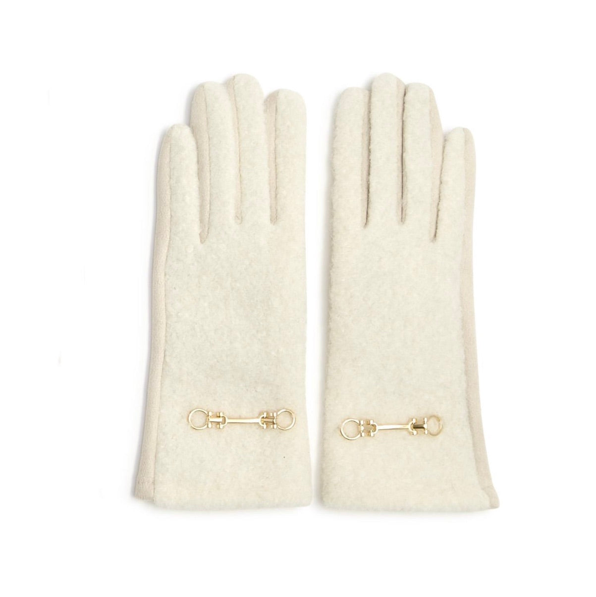 Plush Gloves with Metal Keeper with Warm Fleece Lining - Ivory