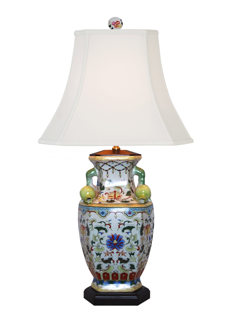 Porcelain Floral Pomegranate Vase Lamp