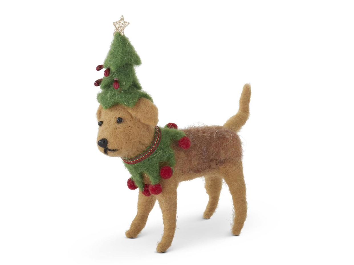 Brown Wool Dog W/Tree Hat