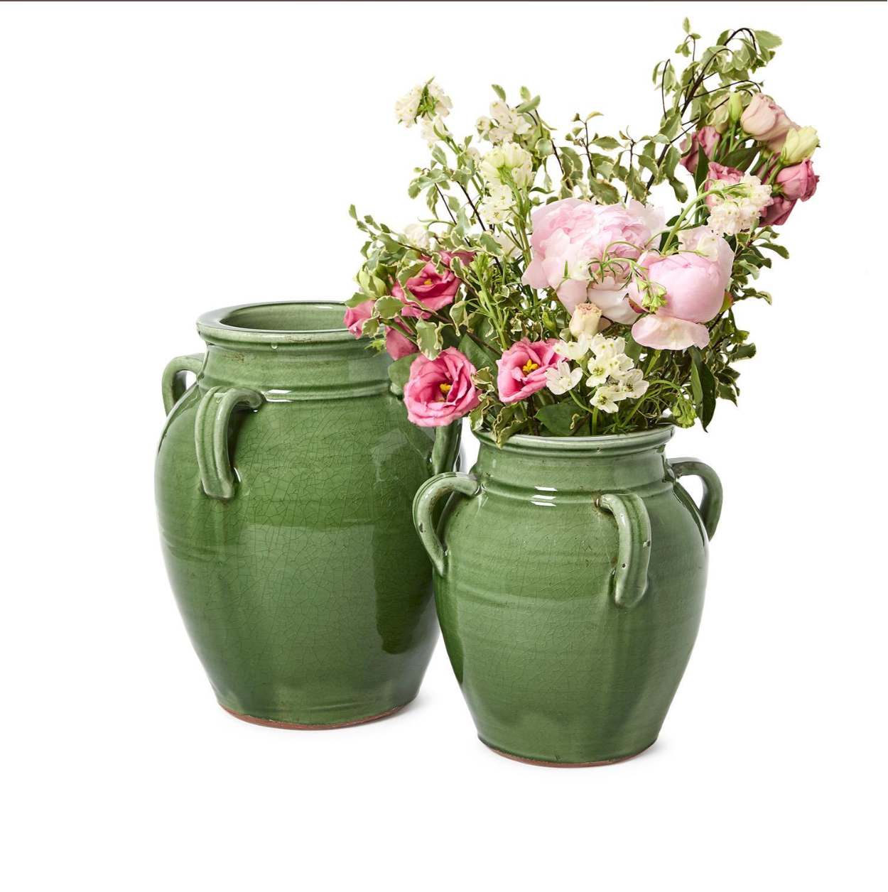 Mediterranean Vintage Style Green Glazed Olive Jar, Small