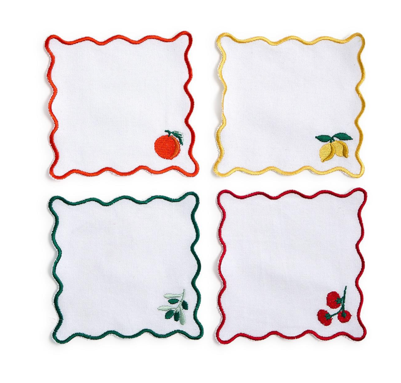 Embroidered Fruit Cocktail Napkins - set of 4