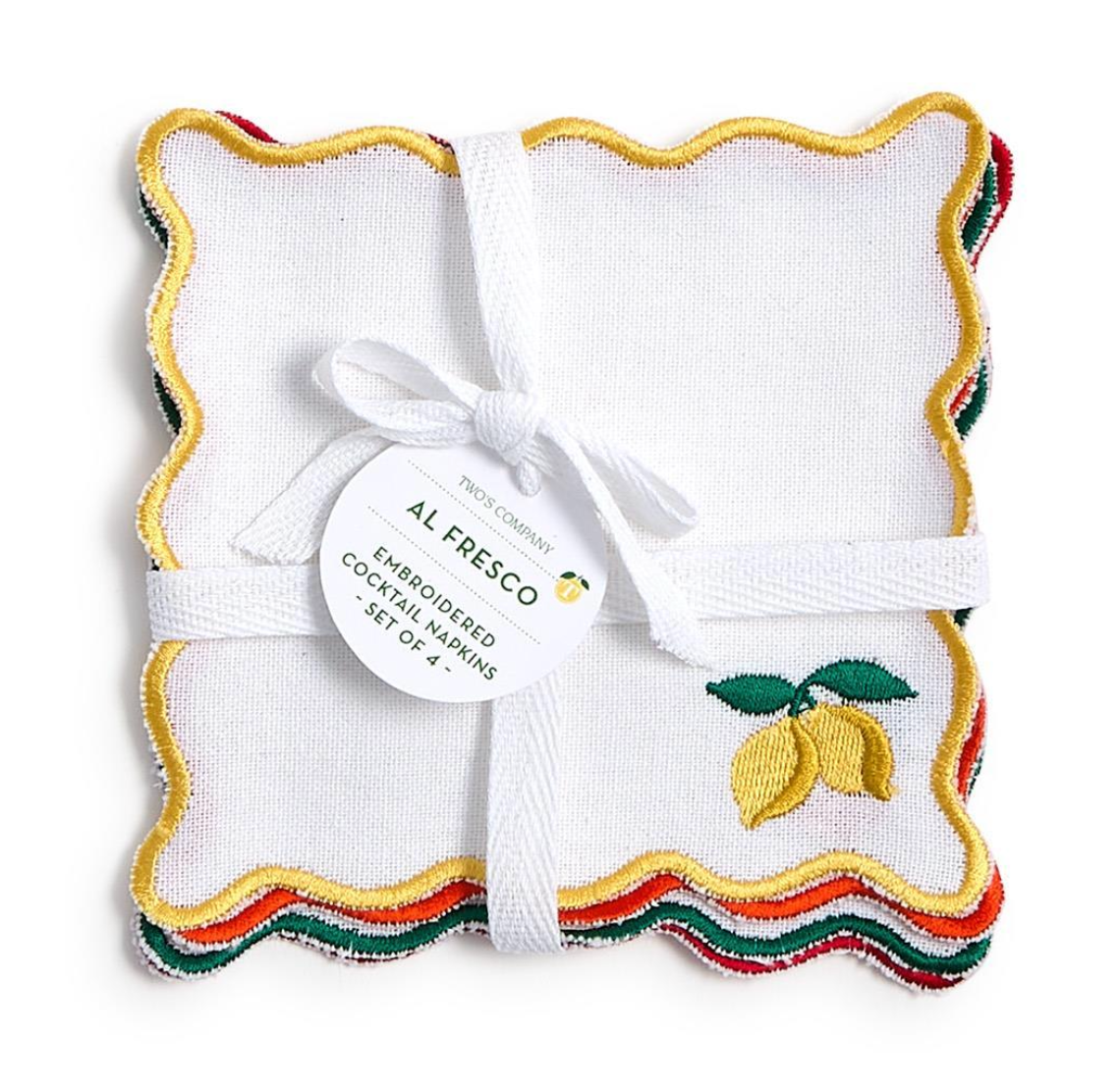 Embroidered Fruit Cocktail Napkins - set of 4