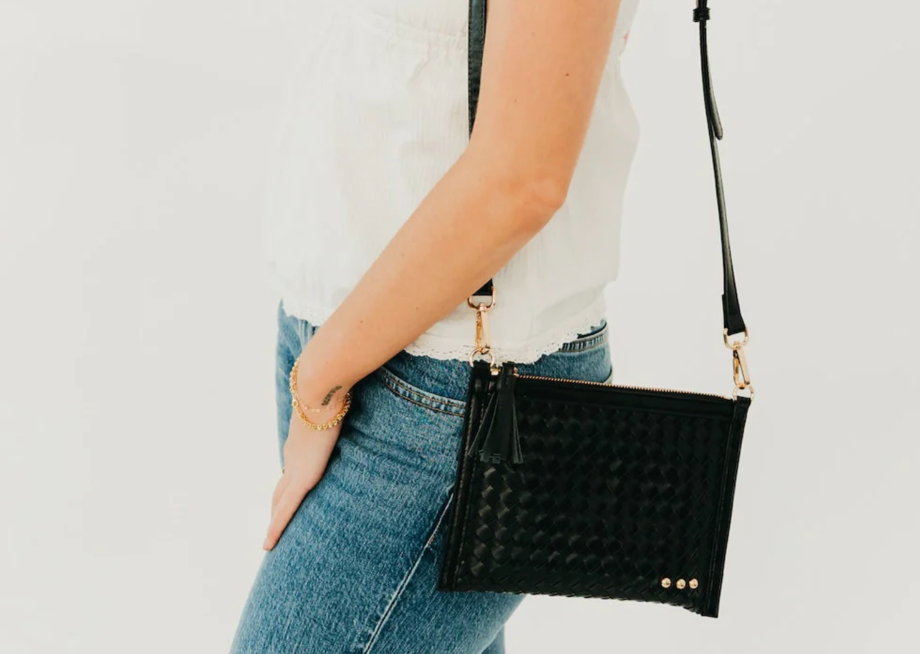 Woven Veda Crossbody/Clutch Bag:  Black