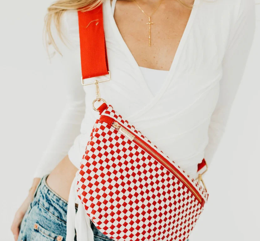 Checkered Woven Westlyn Bum Bag - Cherry and White