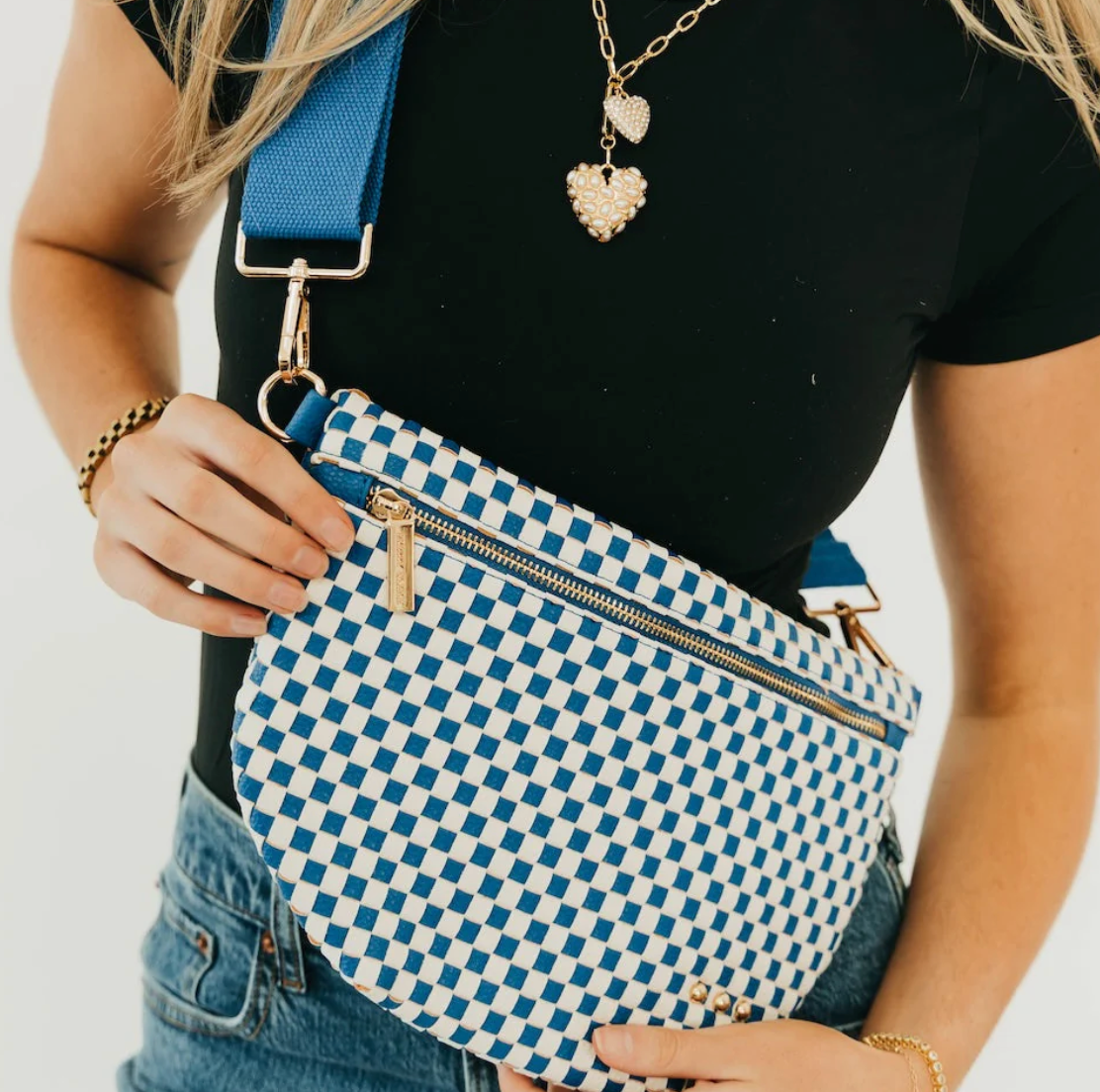 Woven Checkered Westlyn Bum Bag - Royal Blue and White