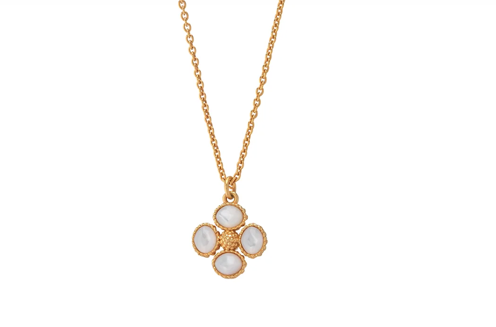 Berry Clover Double Sided Charm Necklace, Mother of Pearl