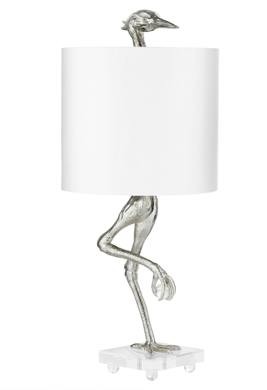 Ibis Table Lamp, Silver Leaf