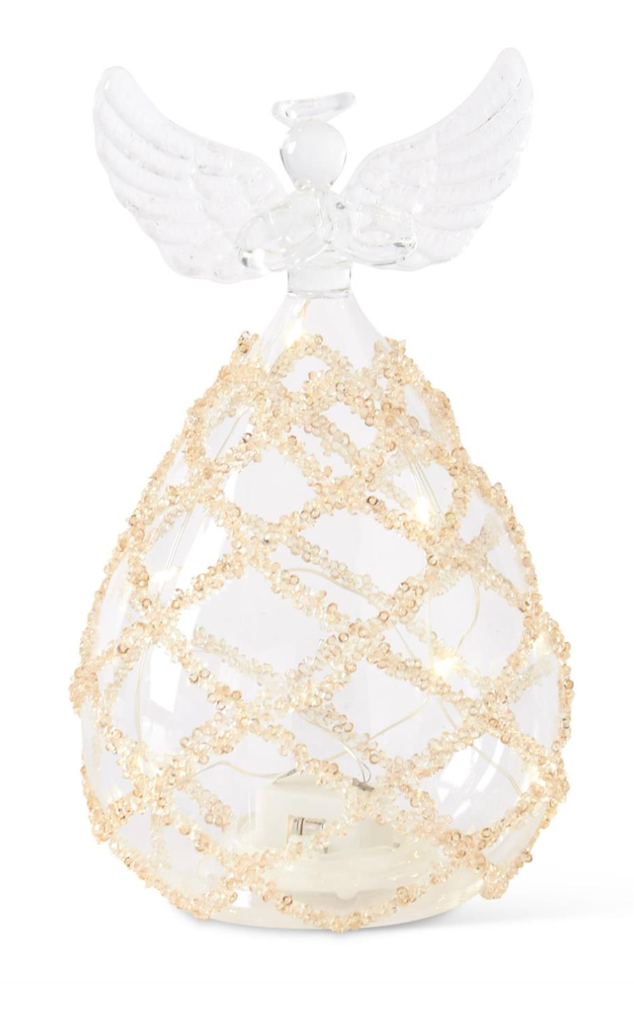 Clear Glass Lattice Gold Bead LED Angel w/Timer