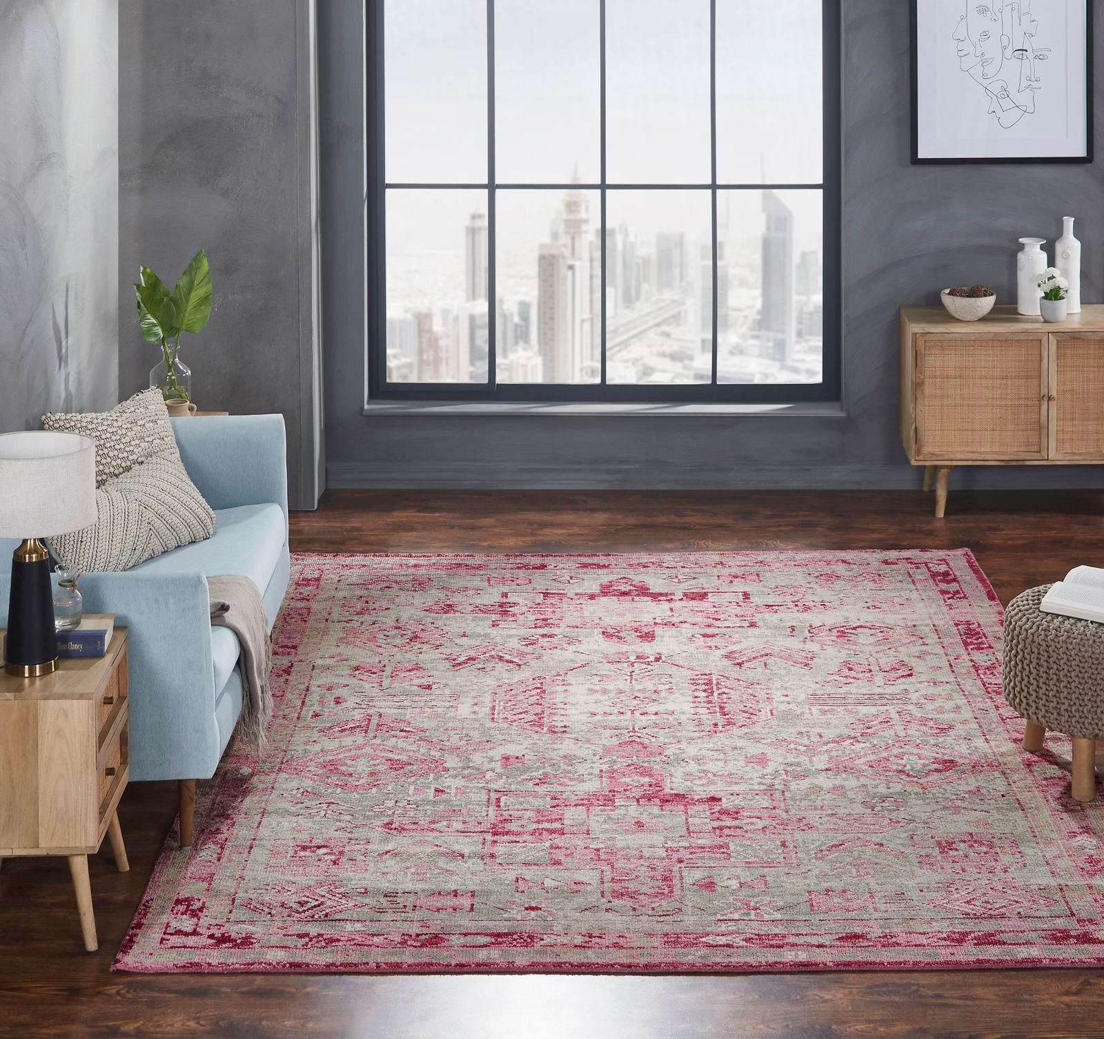 Talora Rose and Pearl Grey Rug (4' x 6')