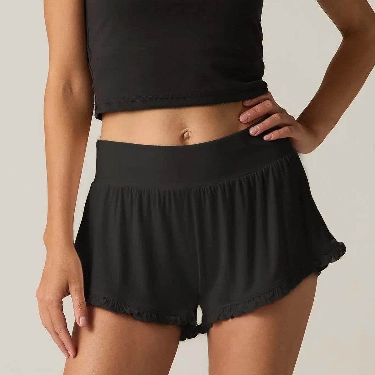 Black Ruffle Pajama Shorts -Medium — Barbara Stewart Interiors