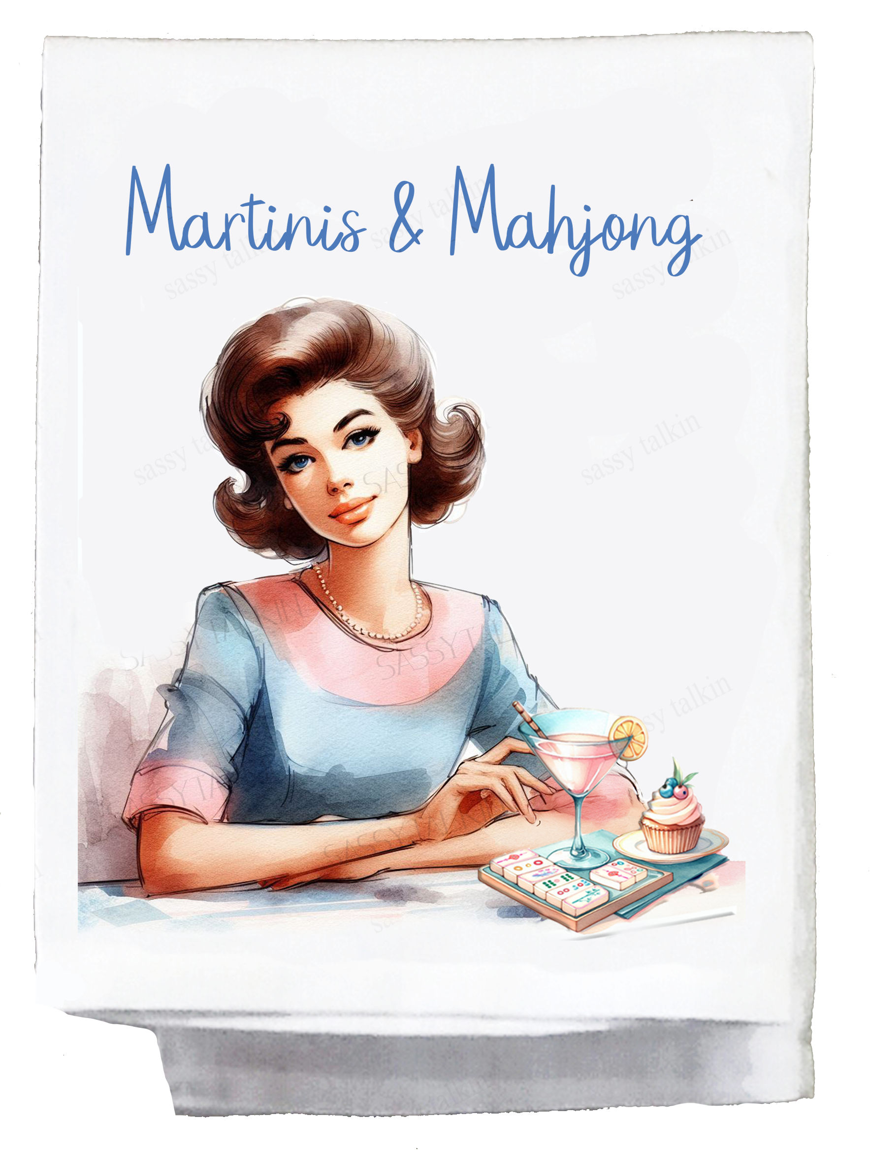 Sassy Girl, Dish Towel, Mahjong, Martinis & Mahjong