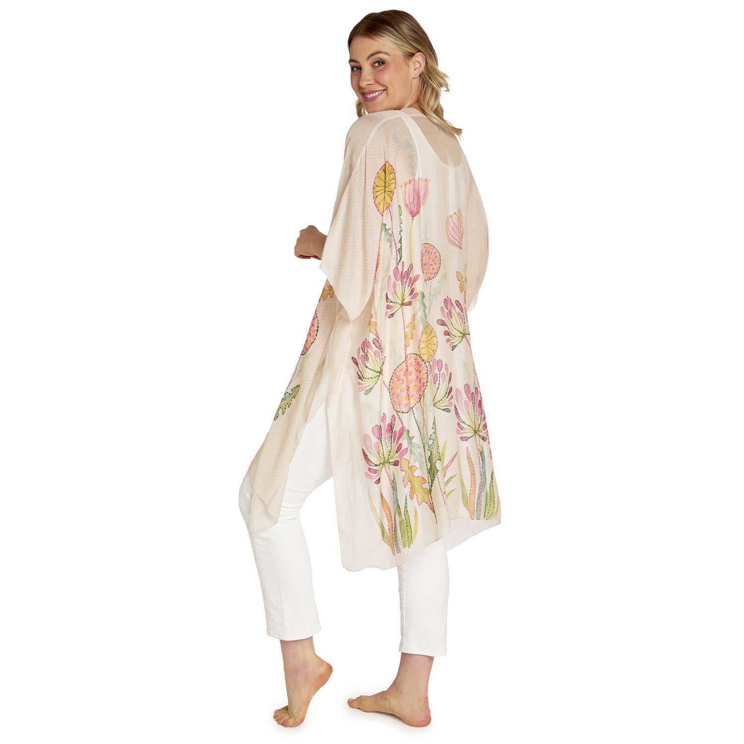 Pop Flowers Pink Long Kimono
