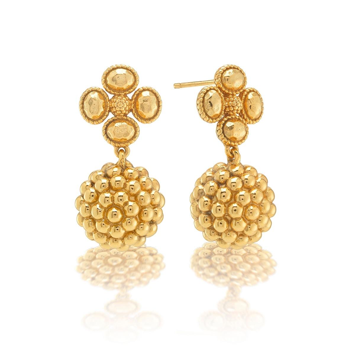 Berry Clover Drop Earrings -Gold