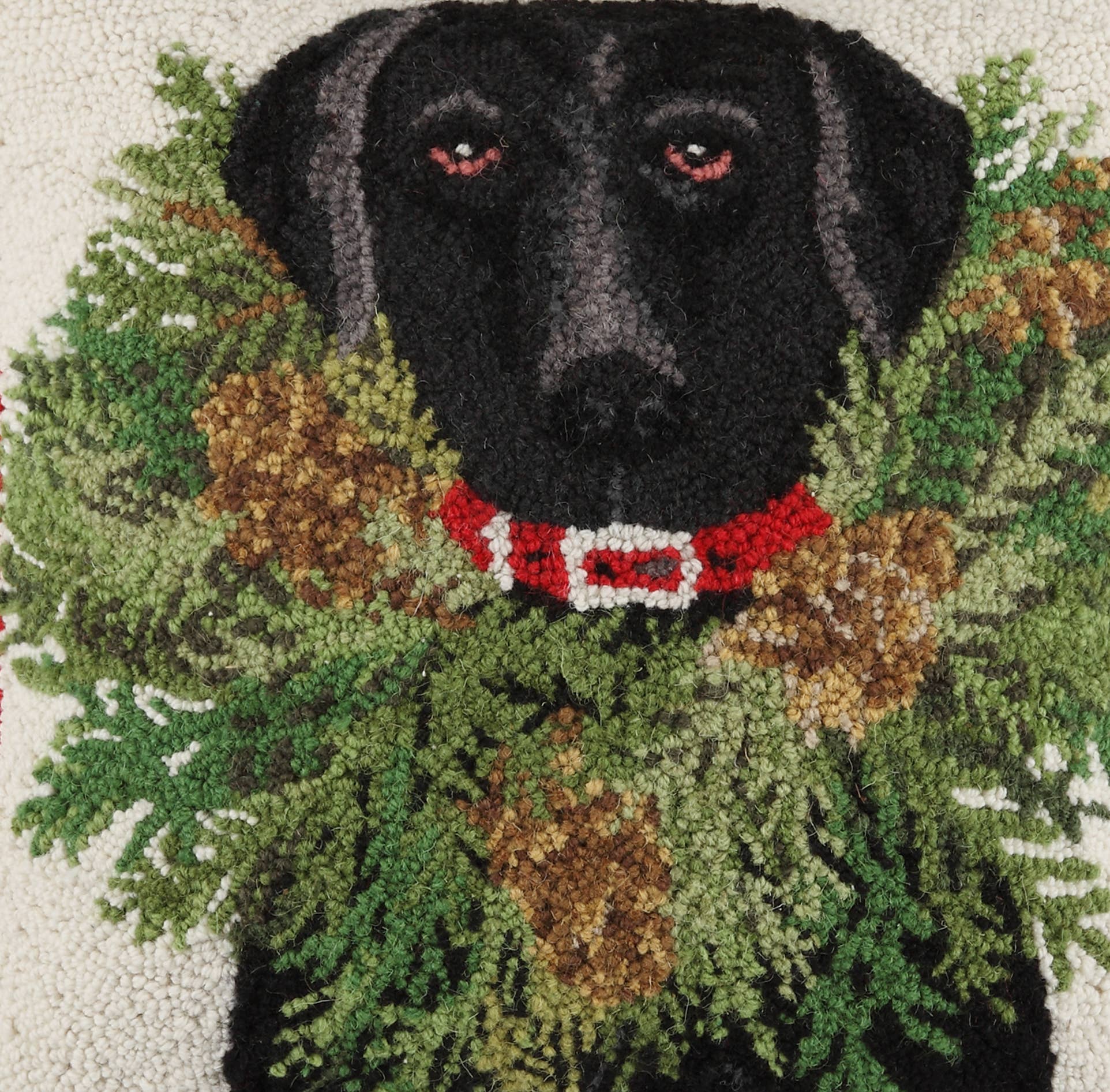 Black Lab With Wreath Hook Pillow - Mary Lake Thompson