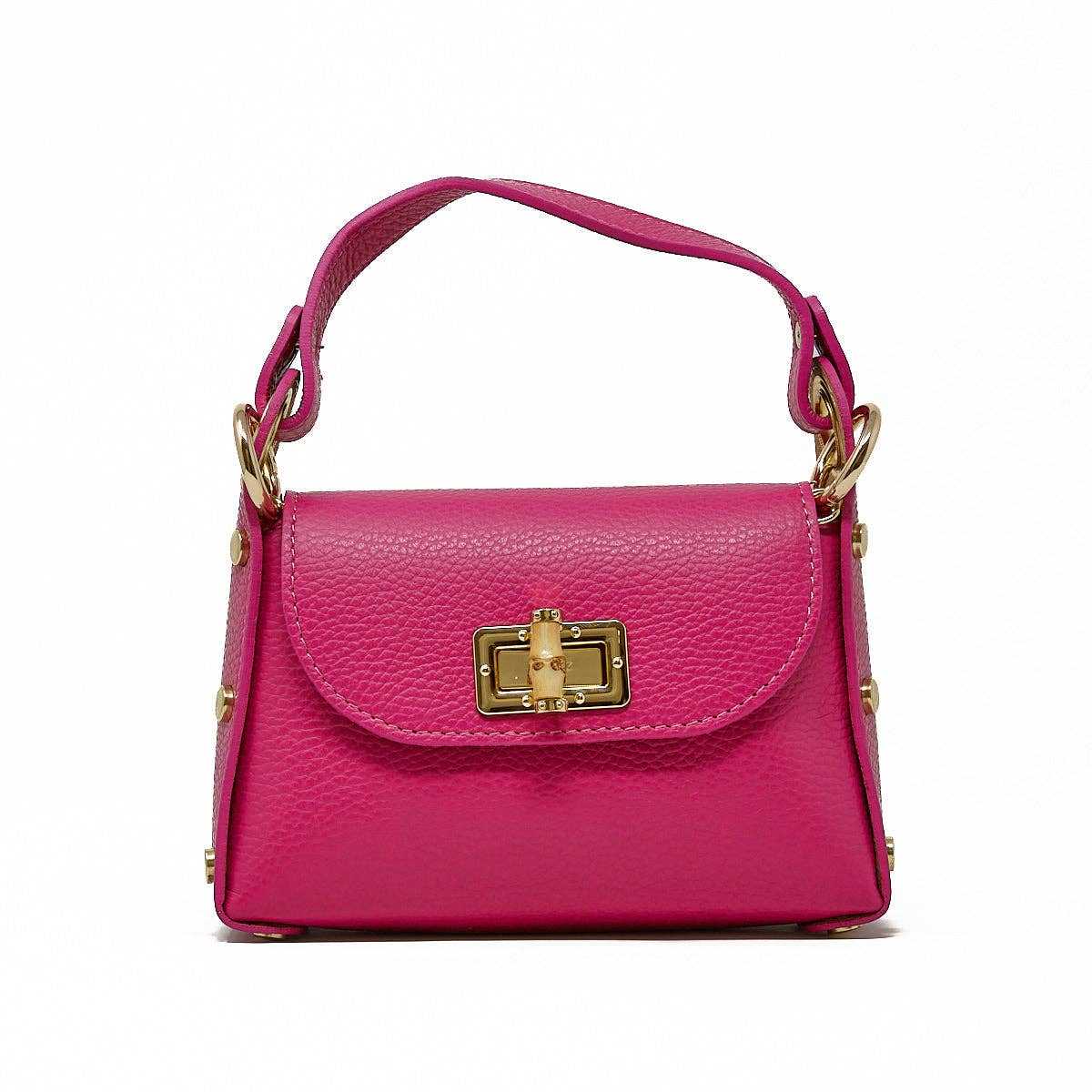 GF1075 GENUINE ITALIAN LEATHER  BAMBOO CLASP, CROSSBODY BAG: GOLD