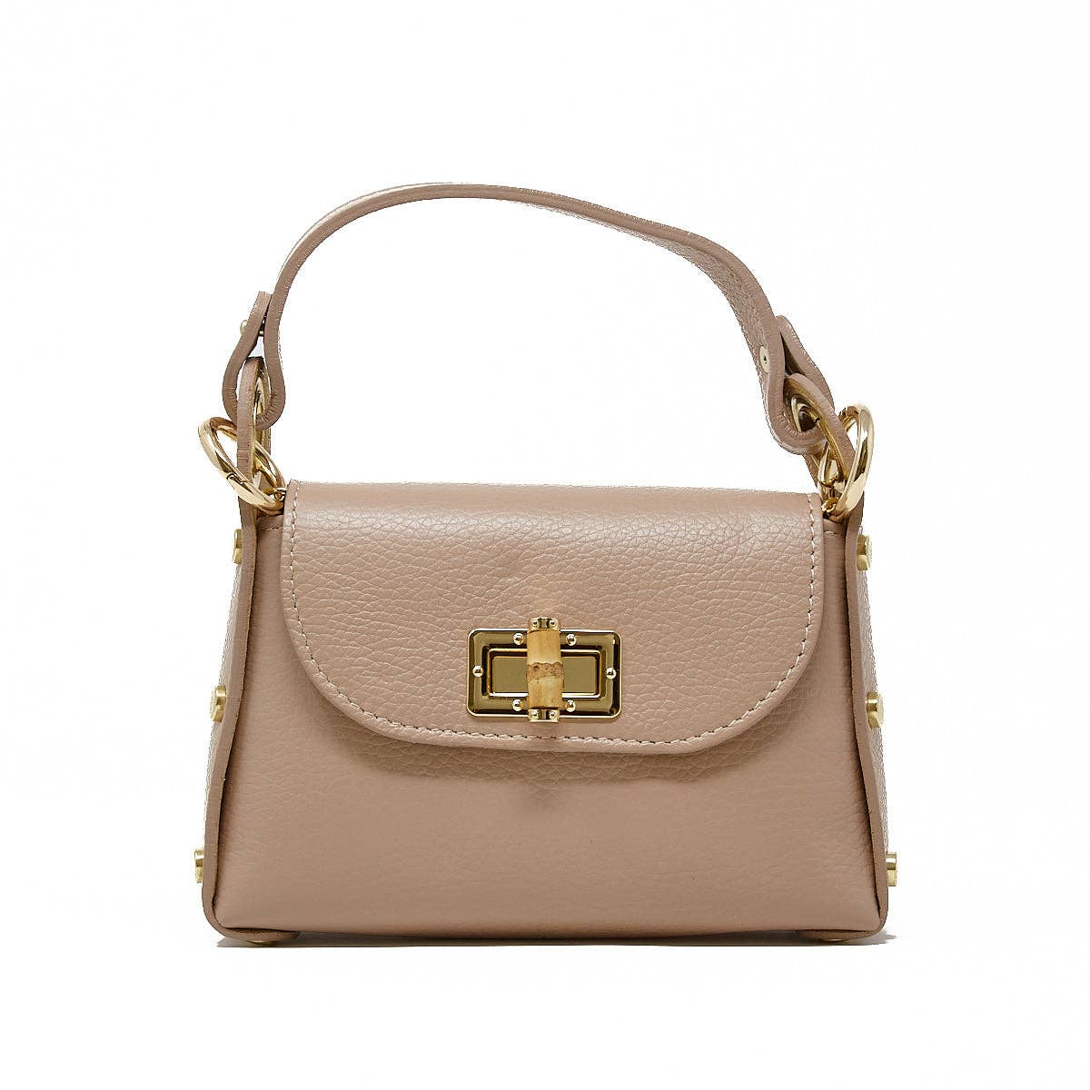 GF1075 GENUINE ITALIAN LEATHER  BAMBOO CLASP, CROSSBODY BAG: GOLD