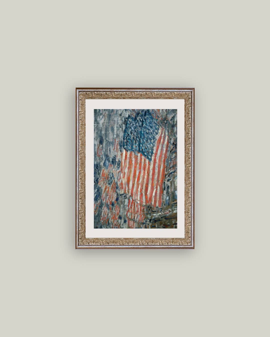Patriotic Flag Print Framed Antique Art: 12x16