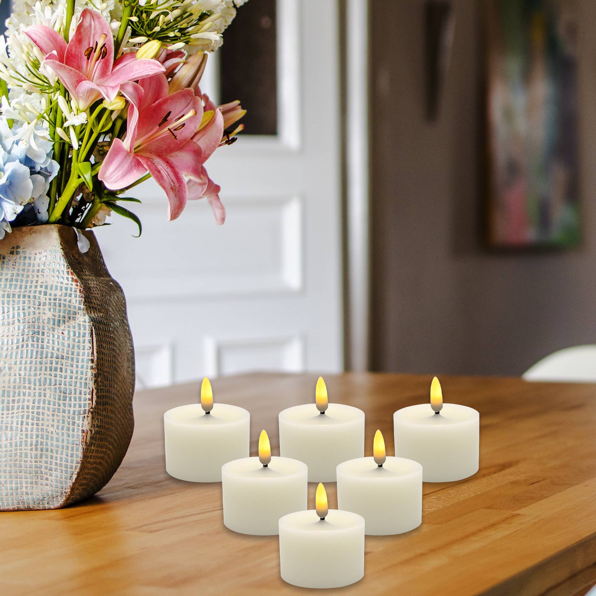 Battery Operated LED 3D Wick Flame Wax Candles (set of 6)