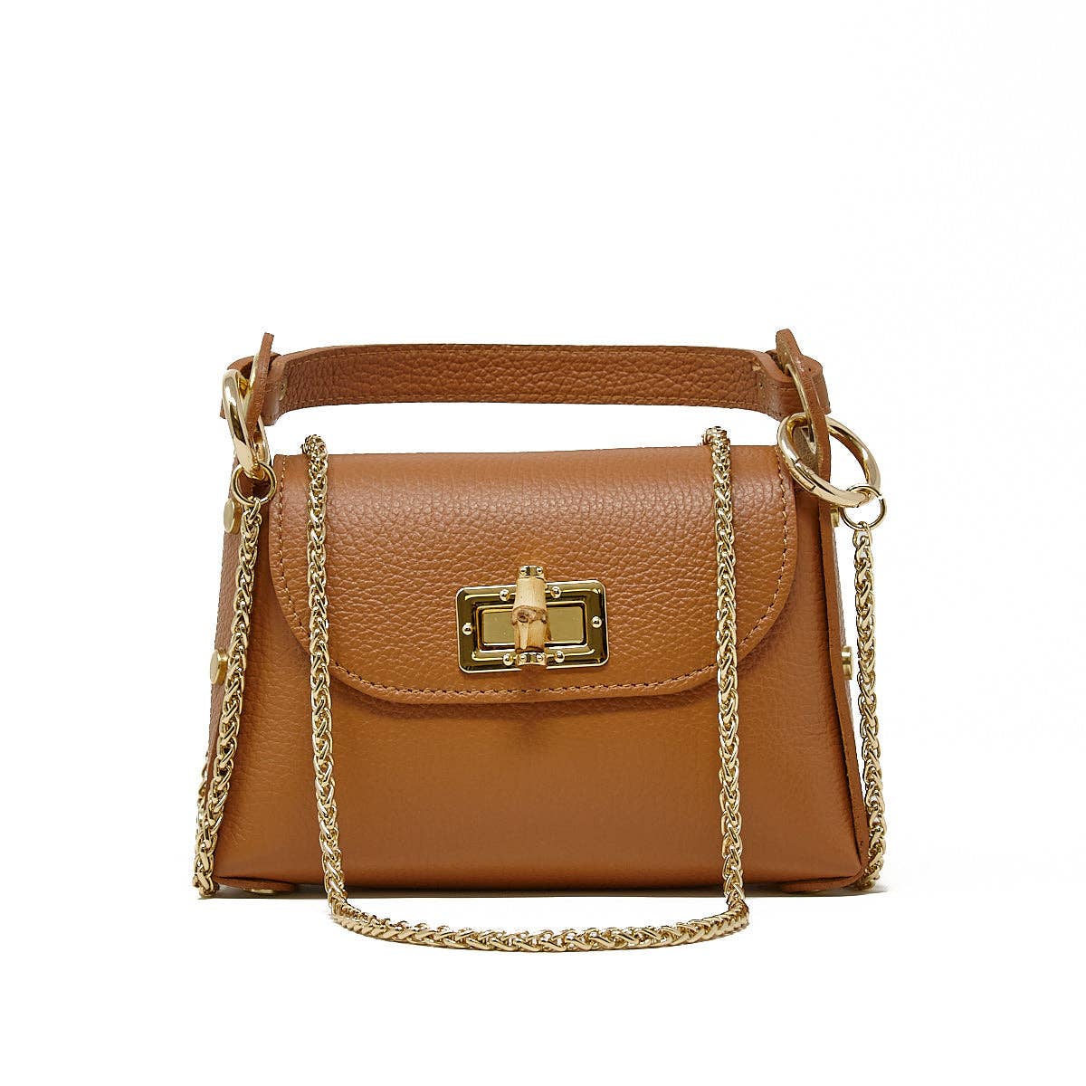 GF1075 GENUINE ITALIAN LEATHER  BAMBOO CLASP, CROSSBODY BAG: GOLD