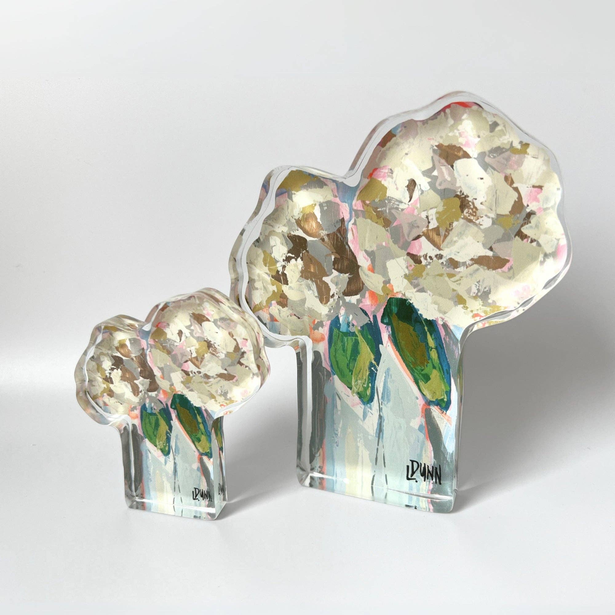 Two Hydrangea Blooms Acrylic Block: Large Block