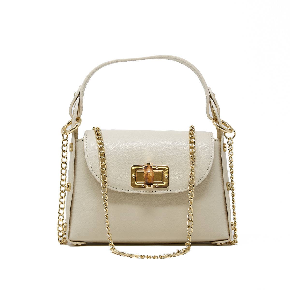 GF1075 GENUINE ITALIAN LEATHER  BAMBOO CLASP, CROSSBODY BAG: GOLD