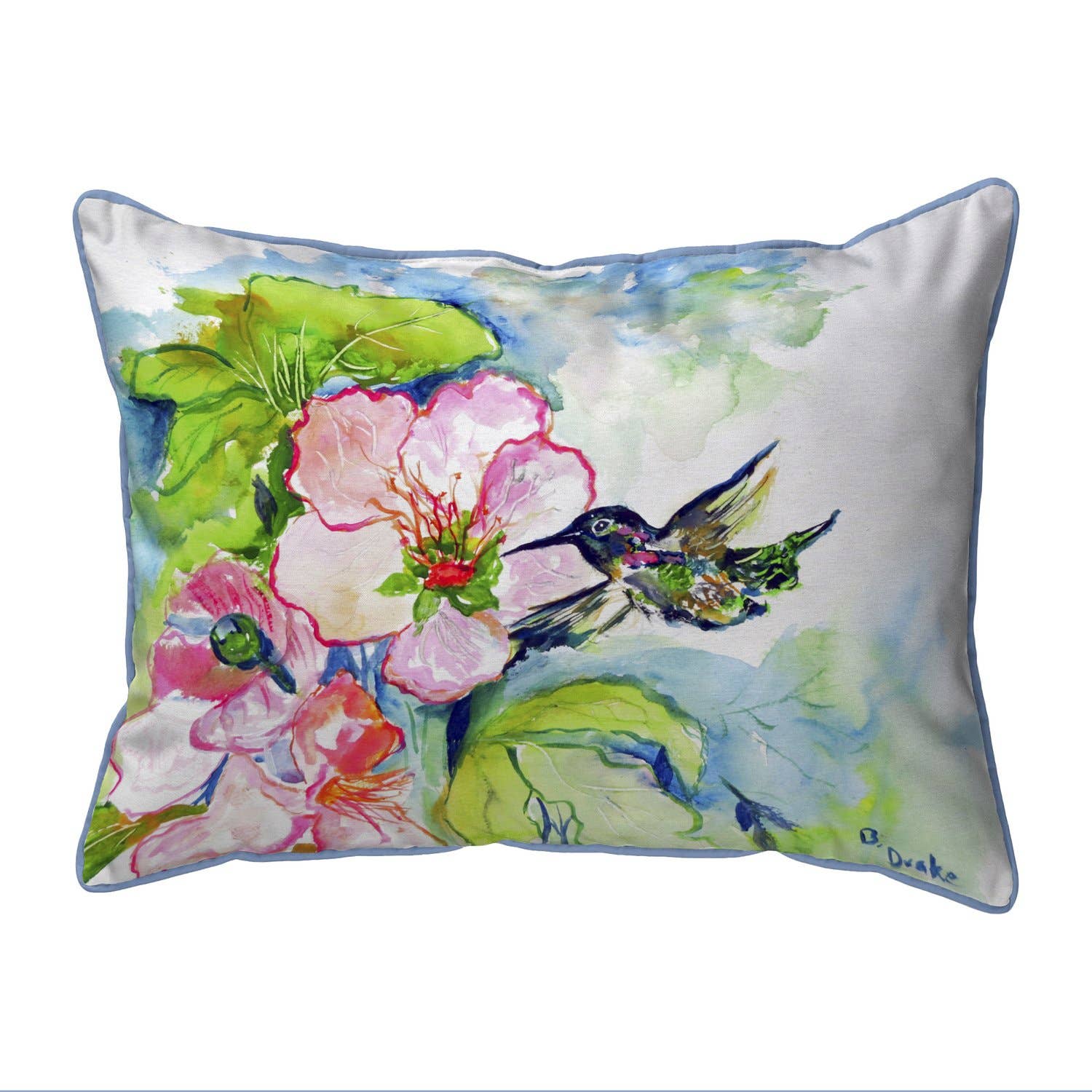 Hummingbird & Hibiscus Corded Pillow: 20 inches x 24 inches