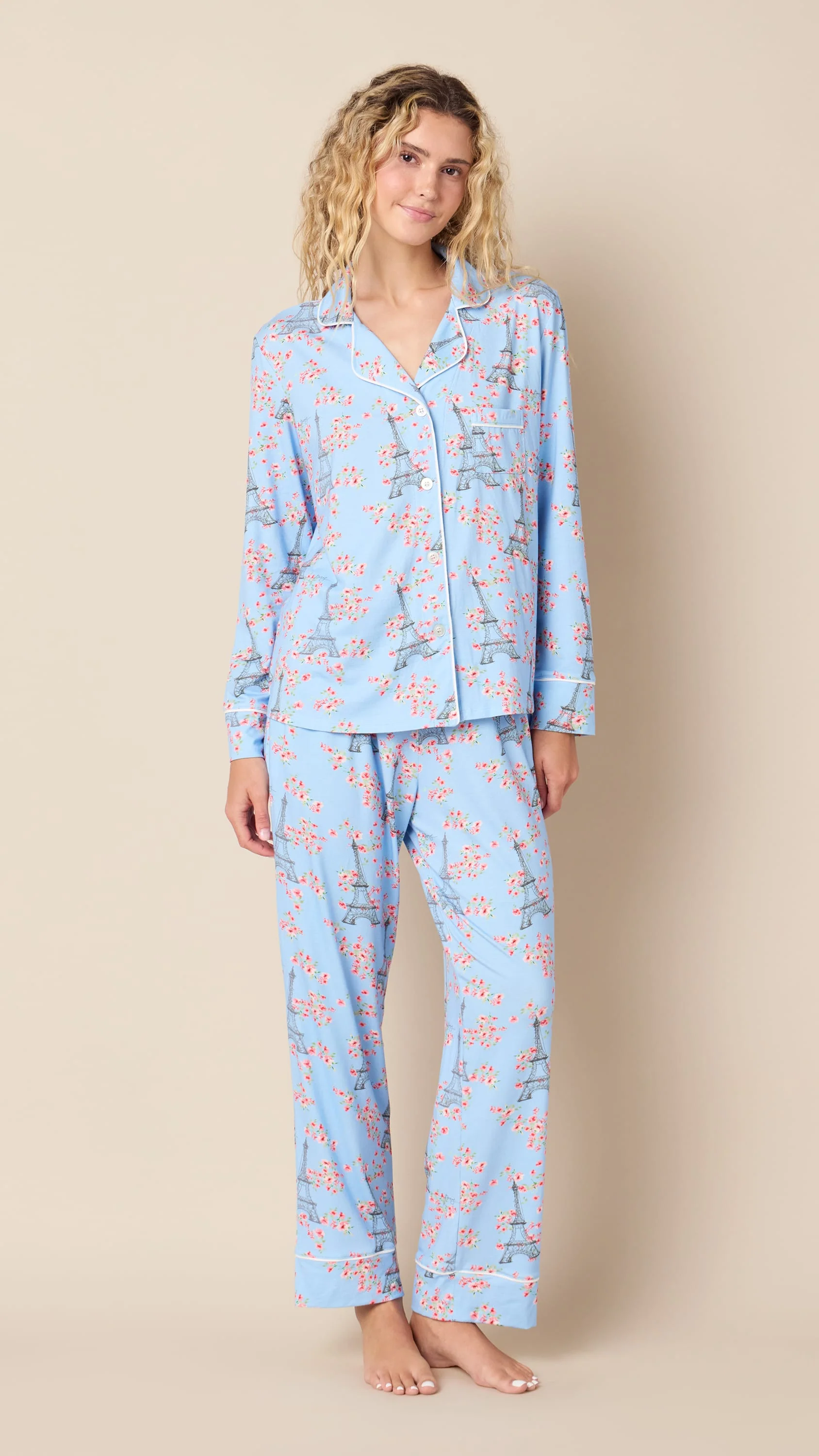 Petals over Paris Pima Knit Pajamas-Extra Small