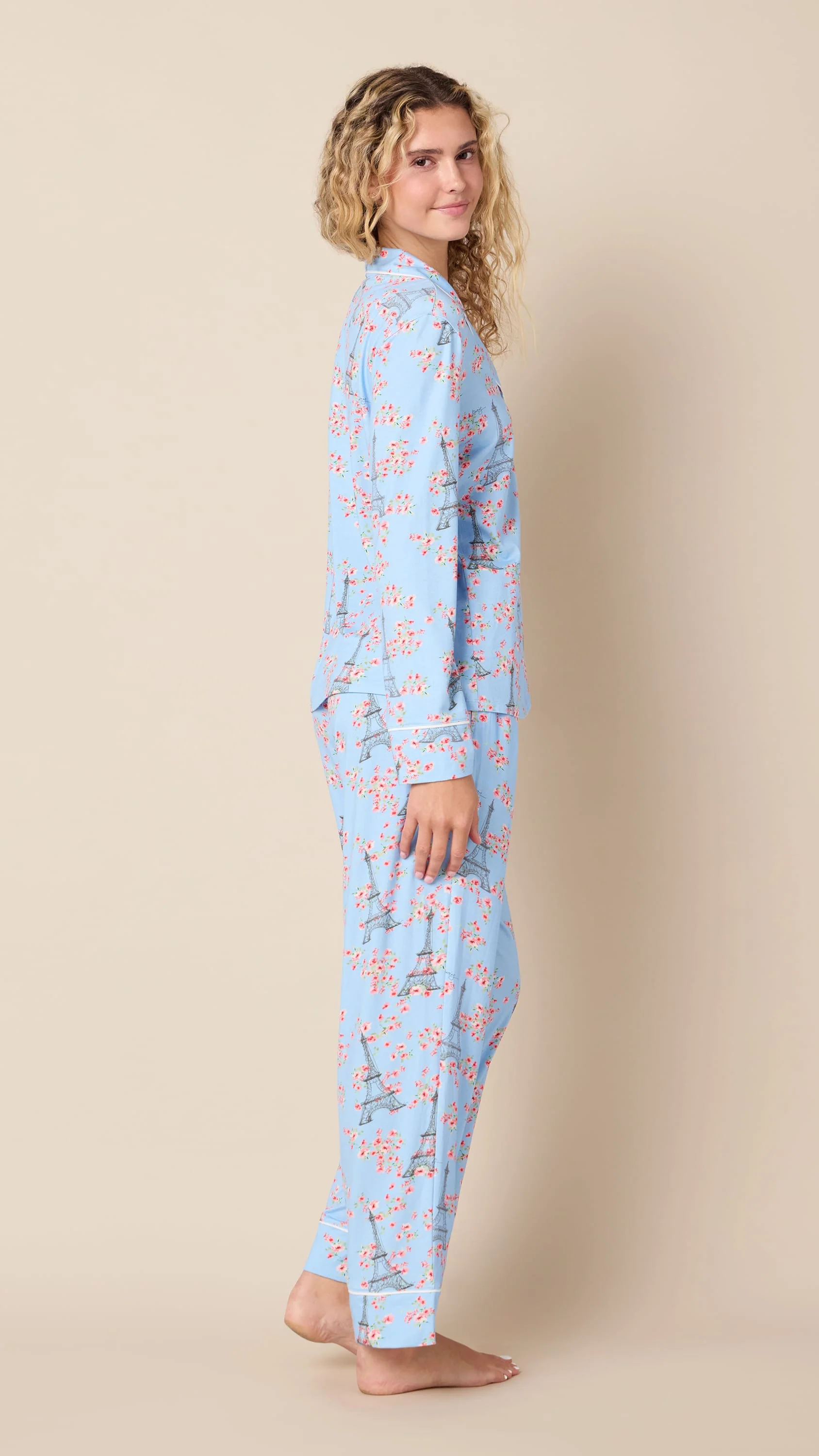 Petals over Paris Pima Knit Pajamas-Extra Small