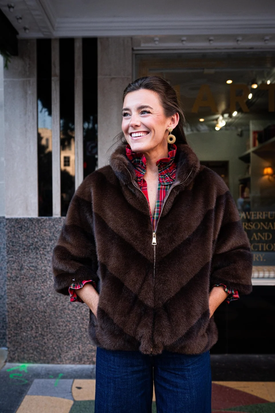 Paige Faux Fur Jacket - Brown