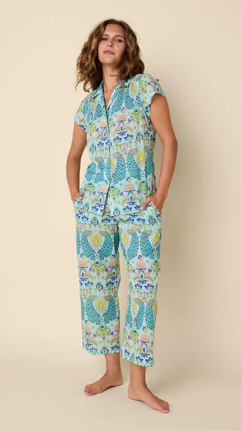 Peacock Voile Capri Pajama (2 Piece)-Medium