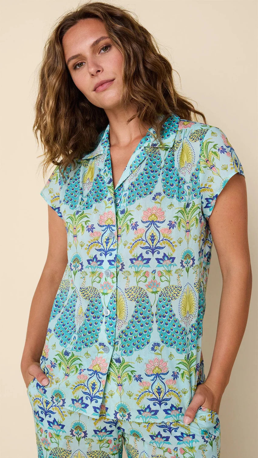Peacock Voile Capri Pajama (2 Piece)-Medium