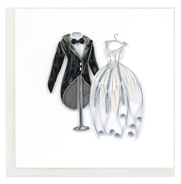 Quilled Wedding Tux & Gown Greeting Card