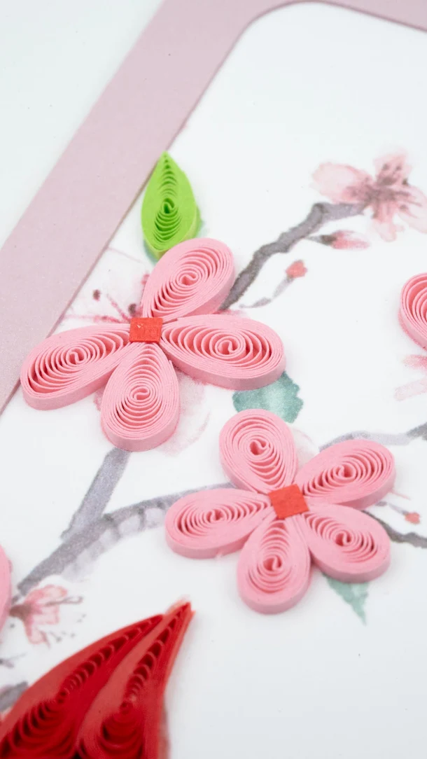 Cardinal & Cherry Blossom Handmade Quilled Paper Bookmark