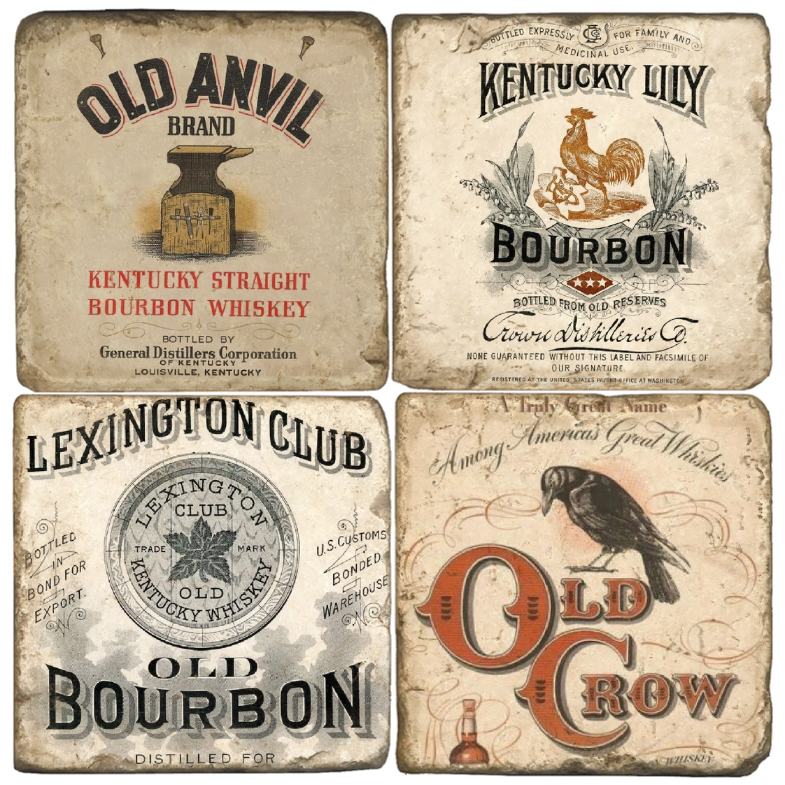 Vintage Bourbon Coasters set of 4