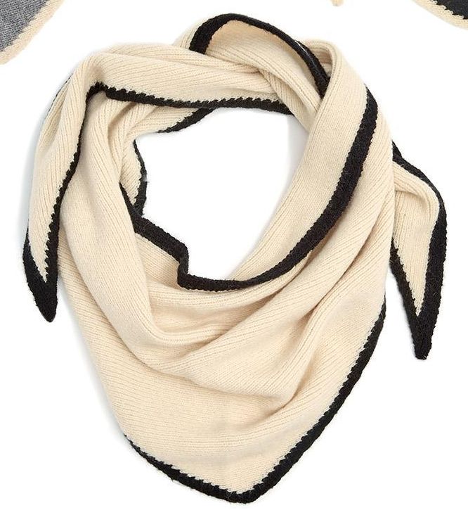 Le Pointe Contrast Border Triangular Scarf - Cream