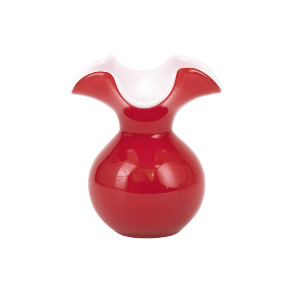 Hibiscus Glass Fluted Vase Red Small