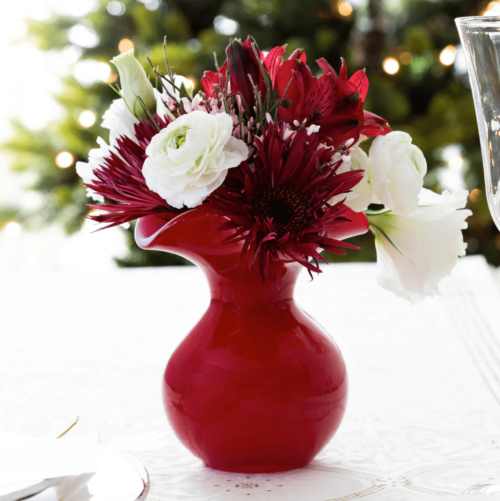 Hibiscus Glass Fluted Vase Red Small