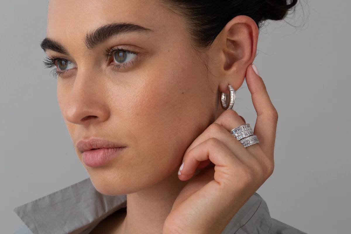 Parrellel- Platinum Baguette Hoop Earrings