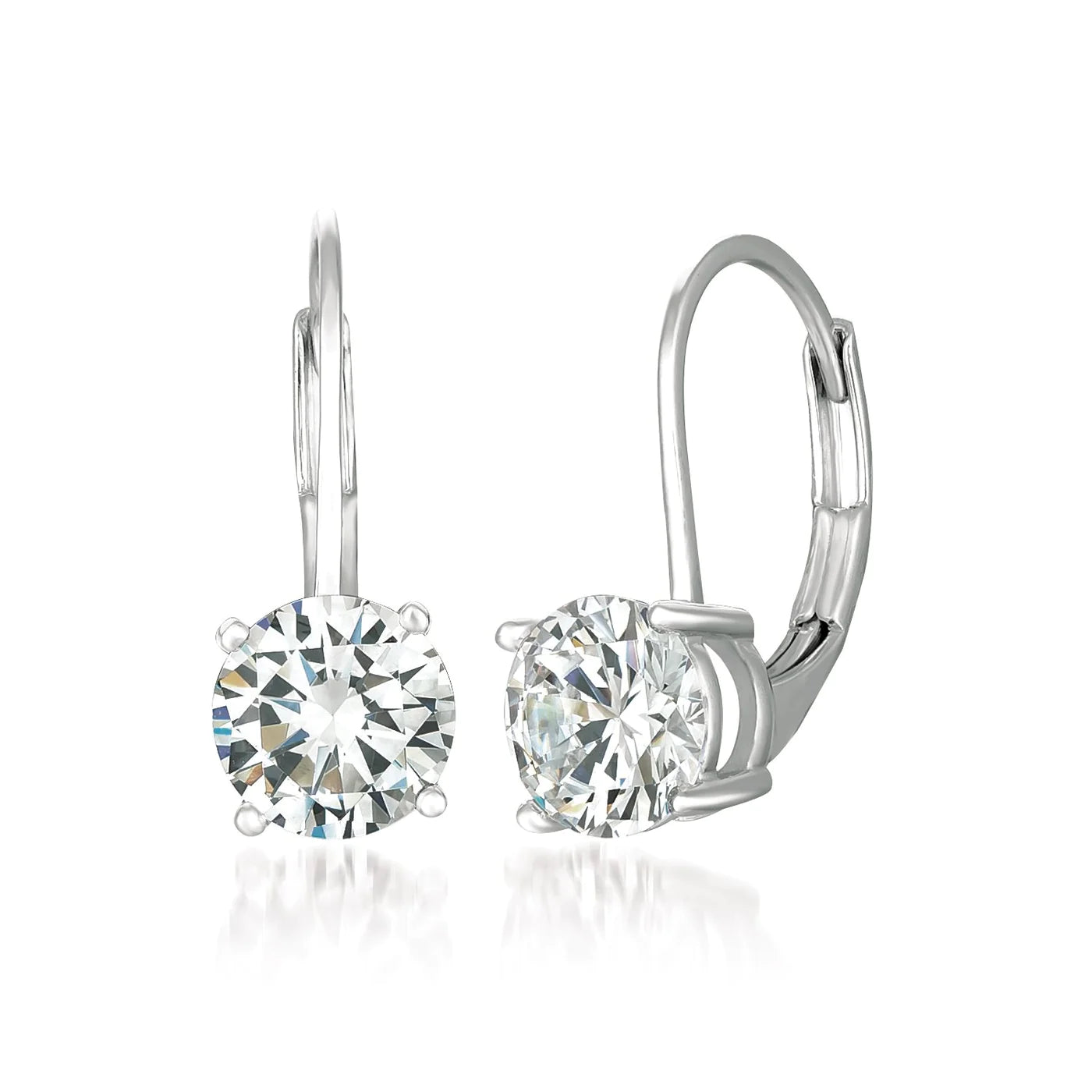 Solitaire Brilliant Cut Leverback Drop Earrings Finished in Pure Platinum
