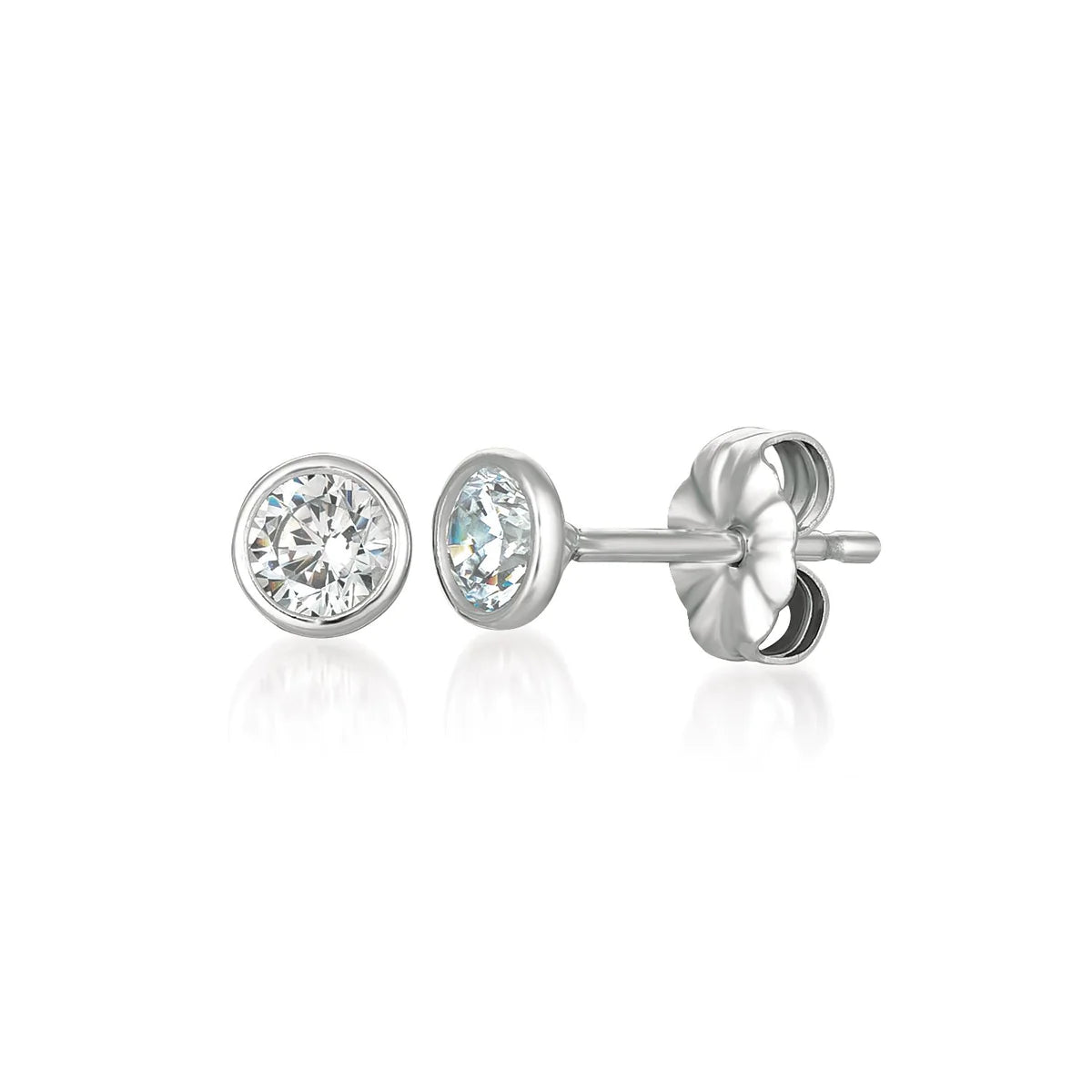 Solitaire Bezel Set Earrings Finished in Pure Platinum- 4.0 cttw