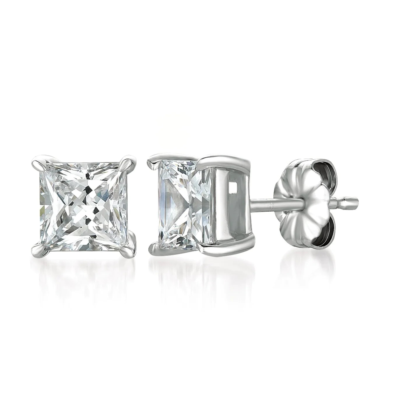 Solitaire Princess Stud Earrings Finished in Pure Platinum- 3.0 cttw