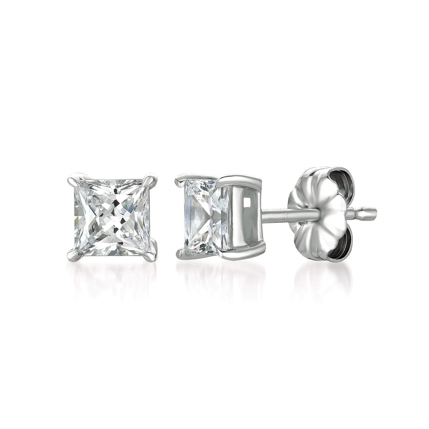 Solitaire Princess Stud Earrings Finished in Pure Platinum- 1.5 cttw