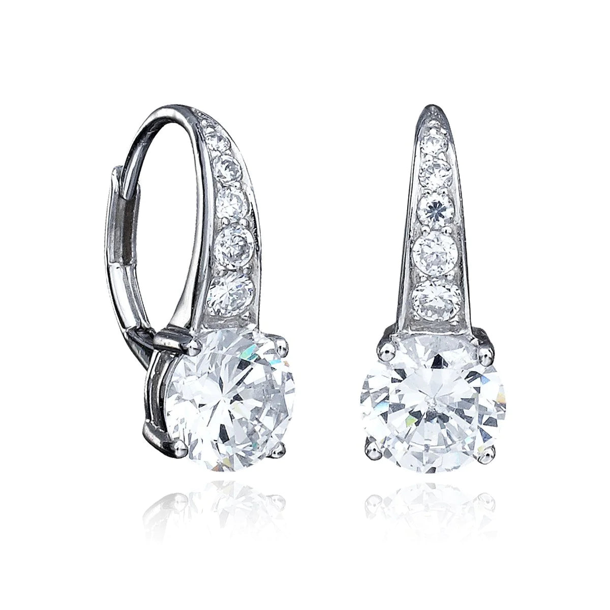 Accented Brilliant Cut Leverback Drop Earrings Finished in Pure Platinum