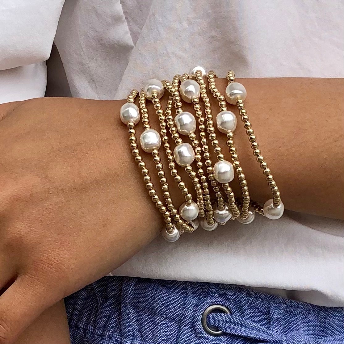 enewton Admire Gold Bead and Pearl bracelet